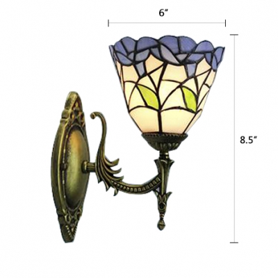 Up or Down 6 Inch Blue Stained Glass Leaf Motif One-light Tiffany Wall Sconce