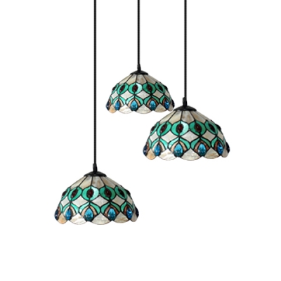 12 Inch Round Shade Shell Stained Glass Tiffany Three-light Pendant Lighting