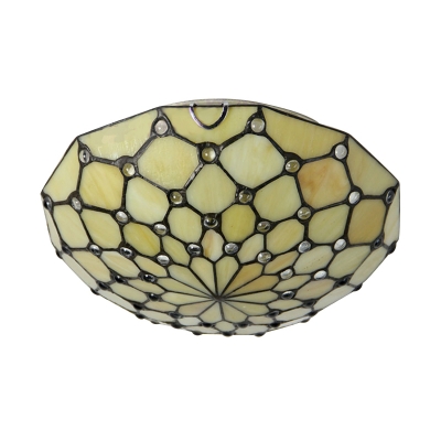 12 Inch Beige Stained Glass Tiffany Two-light Flush Mount Ceiling Light