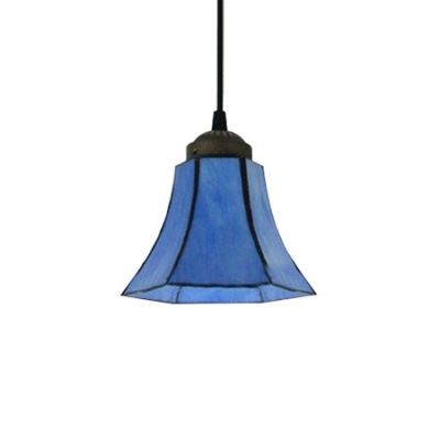 All Blue Stained Glass Bell Shade Tiffany One-light Mini Pendant Lighting