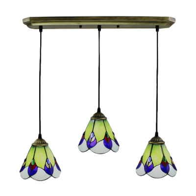 Brass Finish Rectangle Base Multi-light Pendant in Tiffany Style with Ladybug Motif