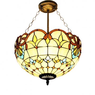 2 Light Beige Bowl Shade Stained Glass 12/19.5 Inch Width Tiffany Chandelier Pendant Lighting