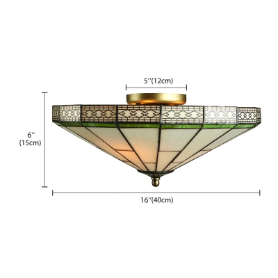 Green Mission Pattern 16 Inch Flush Mount Ceiling Light in Tiffany Stained Glass Style