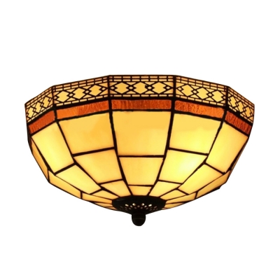 8 Inch Geometric Pattern Flush Mount Ceiling Light in Tiffany Stained Glass Style