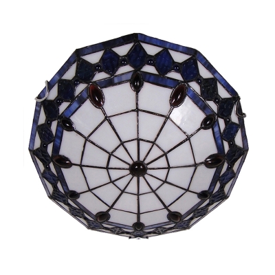 Blue Pattern 16 Inch Flush Mount Ceiling Light in Tiffany Stained Glass Style
