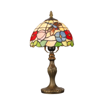 Country Style Bedside 8 Inch Wide Tiffany Desk Lamp with Dragonfly Pattern