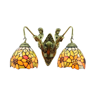 

Two-light 17 Inch Sunflower Theme Mermaid Tiffany Wall Sconce