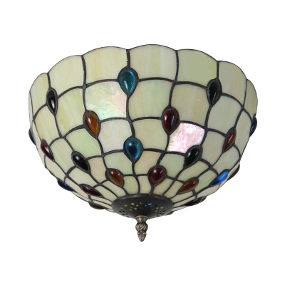 White Bowl Shade 16 Inch Flush Mount Ceiling Light  in Tiffany Stained Glass Style