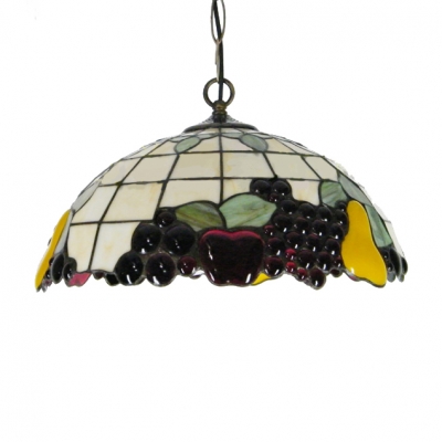 16 Inch Wide Nature Country Style Fruit Motif One-light Tiffany Hanging Pendant Light