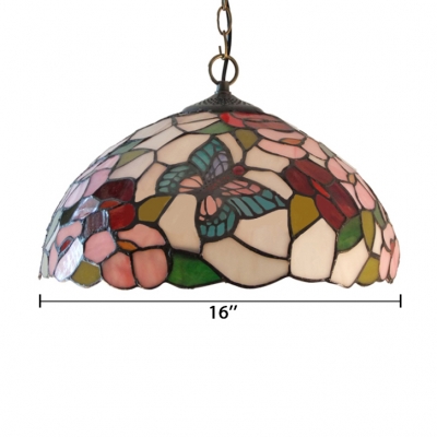 Country Style Flower and Butterfly Stained Glass Tiffany 12 Inch Hanging Pendant