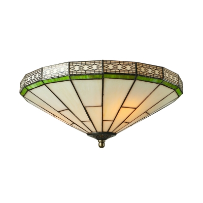 Green Mission Pattern 16 Inch Flush Mount Ceiling Light In Tiffany