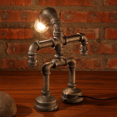 Antique Brass Single Light Decorative Pipe LED Table Lamp Night Light