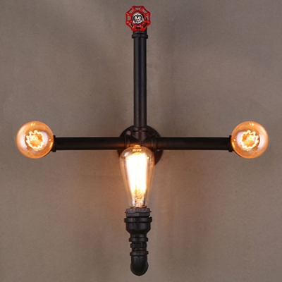 Black Finished Pipe 3 Light LED Wall Sconce