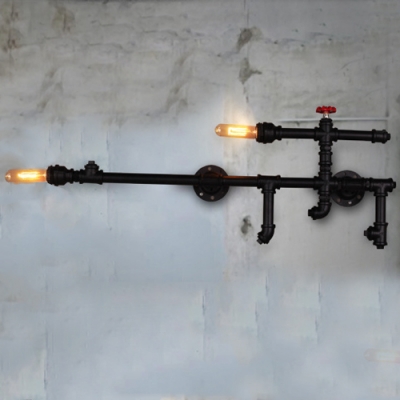 Black Pipe Gun Shape 2 Light Double LED Wall Light