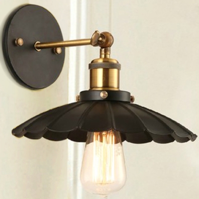 1 Light LED Wall Sconce with Aged Scalloped Metal Shade in Black