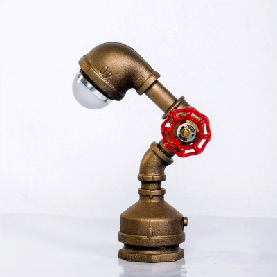 Mini LED Pipe Nightlight with Red Valve in Brass Finish