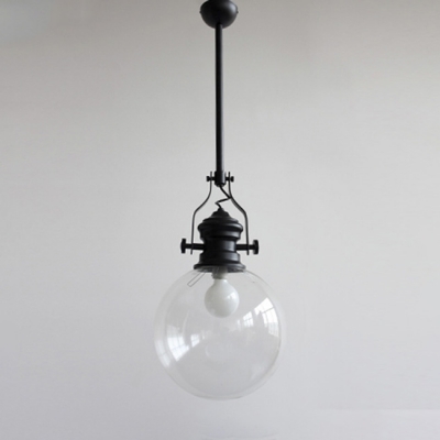 Matte Black Ball Pendant Lamp with Closed Glass Shade Vintage Concise 1 Light Suspension