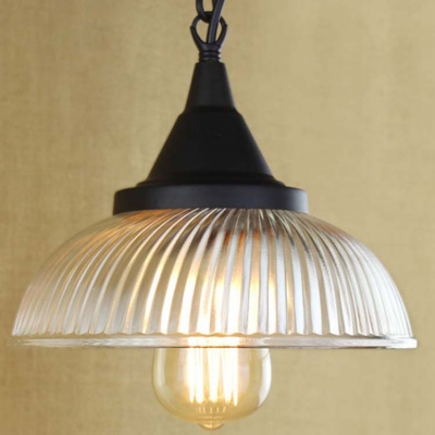 

Ribbed Glass Dome Hanging Light Fixture Vintage 1 Head Mini Pendant Light in Black for Kitchen, HL409872