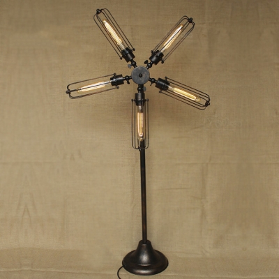 Dark Bronze Windmill 5 Light LED Floor Lamp with Cage Shade