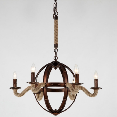 

Industrial Foyer Six Light LED Chandelier with Rope in Antique Copper Finish, HL409529