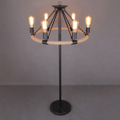 Metal Hemp Rope LED Floor Lamp in Matte Black Finish 