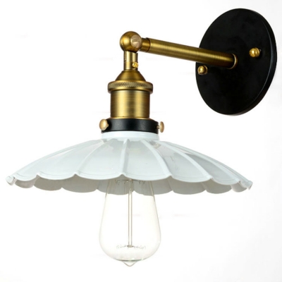 White Finish 1 Light LED Wall Sconce with Scalloped Metal Shade in Industrial Style