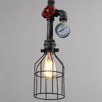 Brushed Iron 1 Light Wire Cage Pipe Industrial LED Pendant