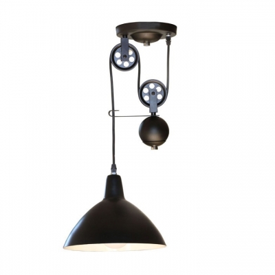 Pulley Bowl Shade Pendant Light Industrial Matte Black One Light Hanging Pendant 10