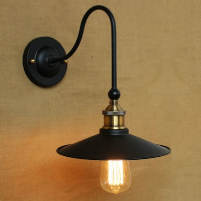 Vintage Black Single Light LED Wall Sconce with Cone Shade