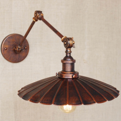 Antique Copper 1 Light LED Wall Sconce with Floral Round Metal Shade