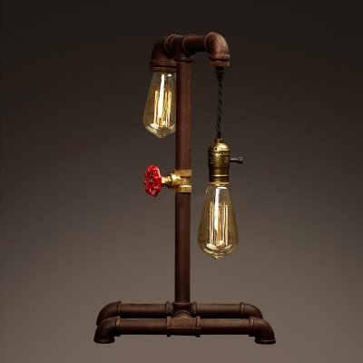 Asymmetrical Two Light Rust Iron LED Table Lamp