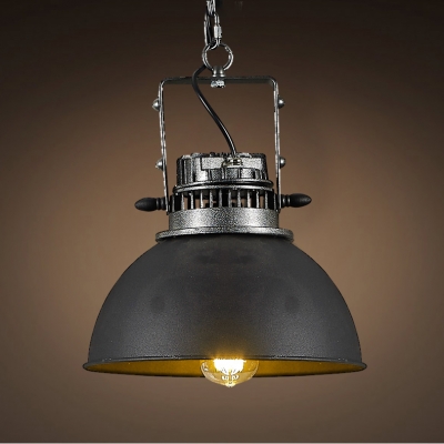 Black Iron 1-Light Indoor LED Pendant with Metal Bowl Shade