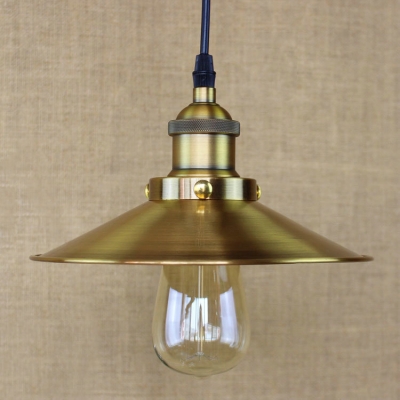 Brushed Brass 1 Light Down Lighting Cone Metal LED Hanging Pendant