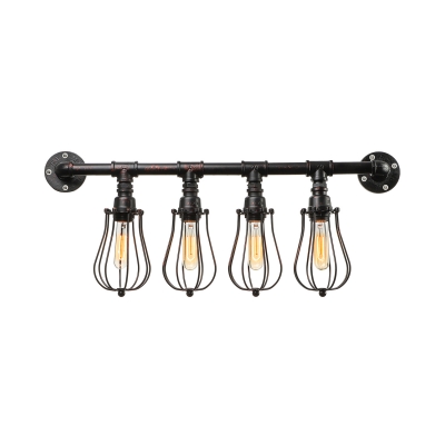 4 Light Pipe LED Wall Sconce with Cage