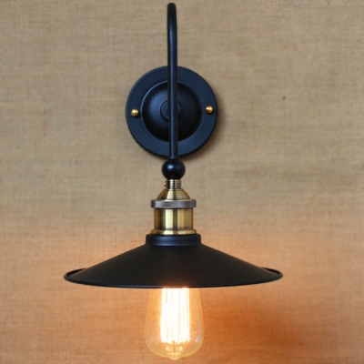 Vintage Black Single Light LED Wall Sconce with Cone Shade