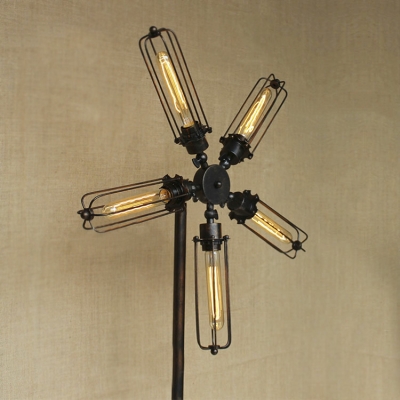 Dark Bronze Windmill 5 Light LED Floor Lamp with Cage Shade