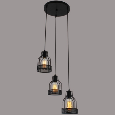 Industrial Dining Room 3 Light LED Multi Light Pendant with Black Metal Wire Mesh