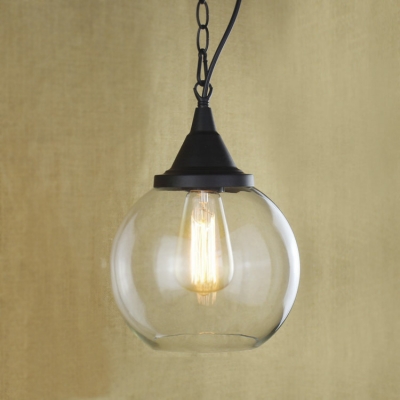 Matte Black Tear Drop Suspension Retro Style Single Light Mini Hanging Pendant with Clear Glass Shade