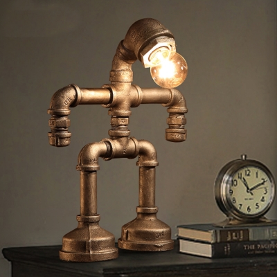 Antique Brass Single Light Decorative Pipe LED Table Lamp Night Light