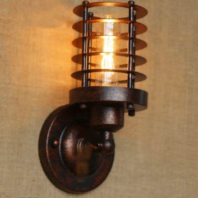 8'' Height Antique Copper 1 Light  LED Mini Wall Sconce with Cylindrical Cage