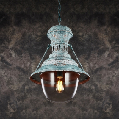 Blue Mottled Rust Iron Indoor 1 Light LED Pendant with Clear Glass Shade