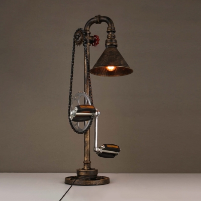 Bronze Finish Pulley Table Lamp in Cone Shade Industrial Retro Style Bicycle Design Single Light Desk Lamp