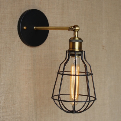 1 Light LED Wall Sconce in Polished Brass with Wire Cage