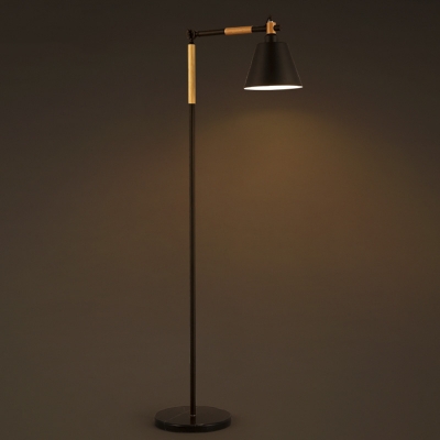 Satin Black 1 Light Adjustable LED Floor Lamp with Wood Accents