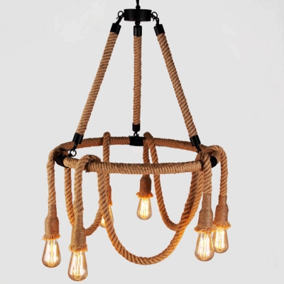 24" Wide Rope LED Chandelier with 6 Hanging Lights