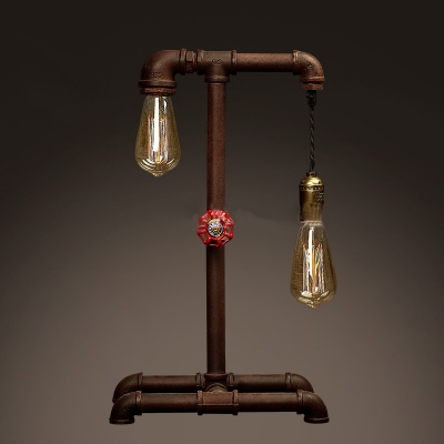 Asymmetrical Two Light Rust Iron LED Table Lamp
