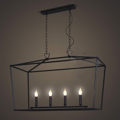 Matte Black 4 Light Square Open Cage Large Led Pendant