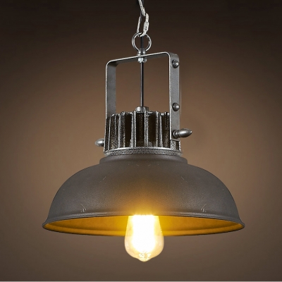 13'' W Black Iron LED Pendant with Dome Shade