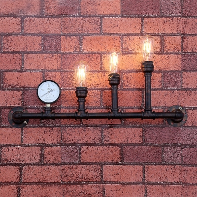 16 Inches Rust Iron 3-Light Steampunk Pipe LED Wall Sconces