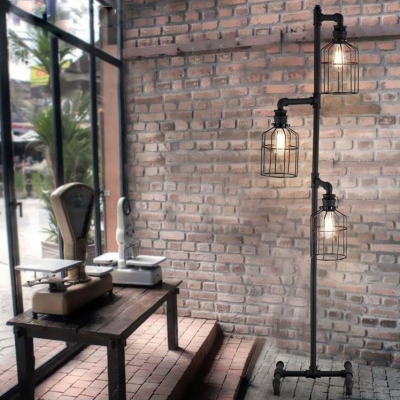 Lantern 3 Light Floor Lamp in Weathered Iron Industrial 60